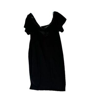 ELOQUII Scuba Knit Dress Off  Shoulder Sleeve Black Sleek Cocktail LBD SZ 14 EUC
